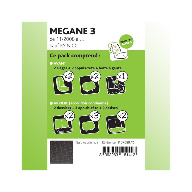 Housses de sièges sur-mesure premium Megane 3